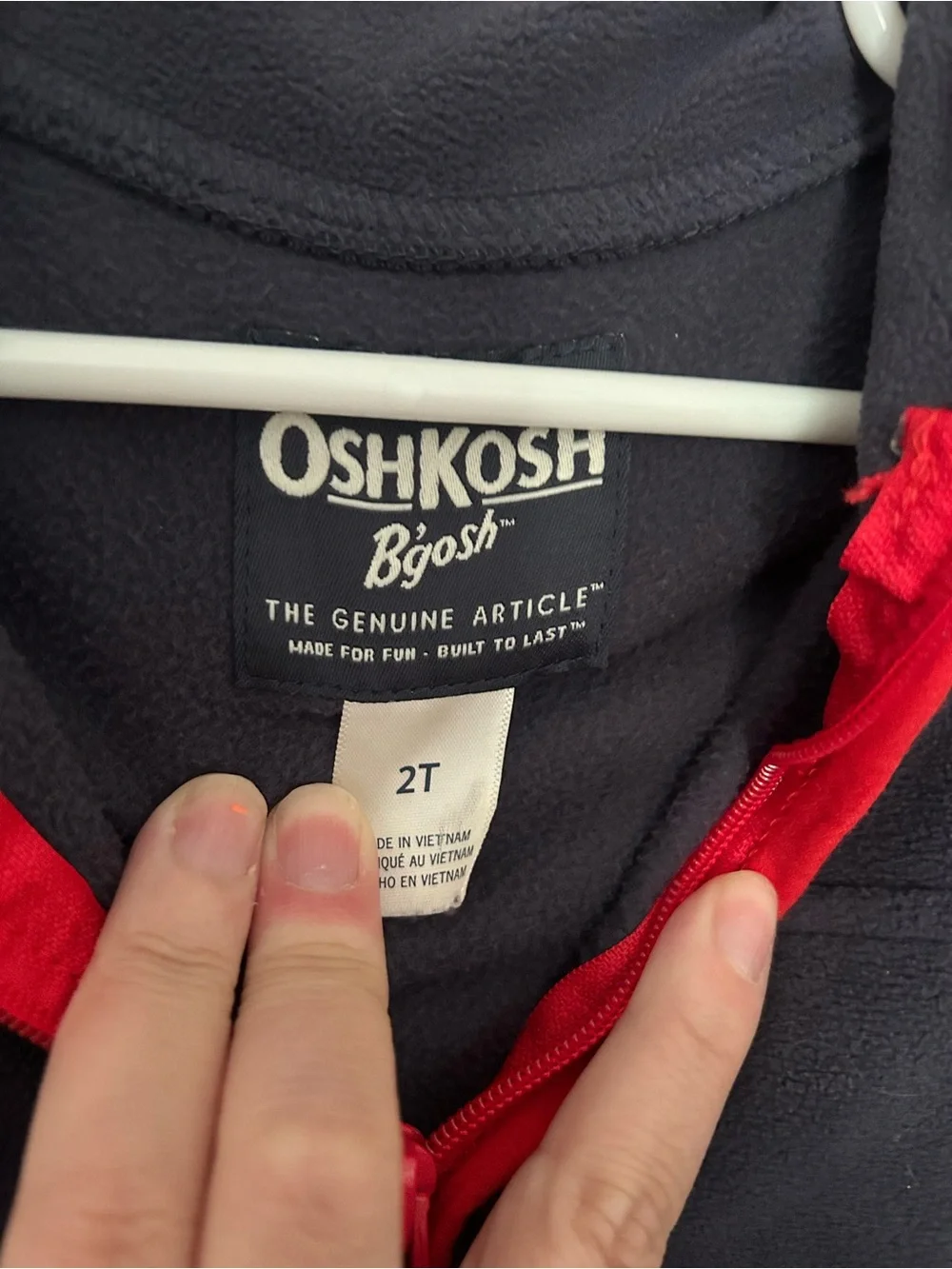 Toddler Boys, OshKosh B'gosh, Navy Blue Zip Up Jacket with Red Trim, 2T